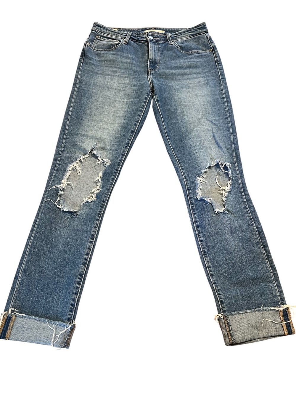 Levi's Women's Distressed Boyfriend Jeans - Blue Denim
